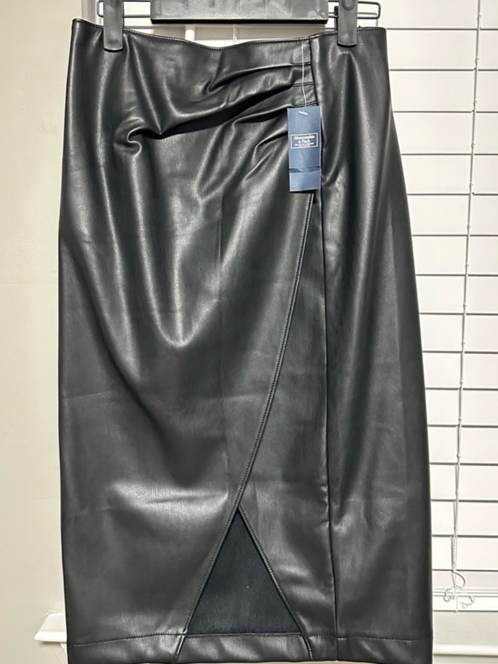 Abercrombie & Fitch Black Faux Leather Wrap Midi Skirt - Women